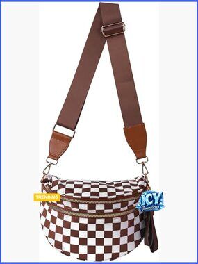 Checkered Crossbody Bag Nylon Fanny Pack Belt Bag Waist Bag Travel Handbag
